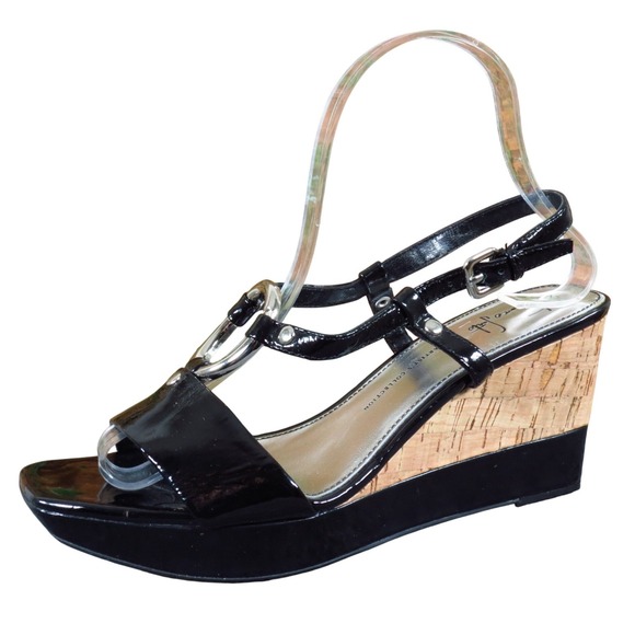 Franco Sarto Shoes - Franco Sarto Glare Women Sandal Size 7.5 Casual Dress Black Patent Leather Wedge